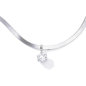 JTV Cubic Zirconia Herringbone Necklace in Platinum-Plated Sterling Silver - Silver Necklace for Women - Diamond Necklace - Pendant Necklace for Women - Cubic Zirconia Necklace - Wedding Jewelry