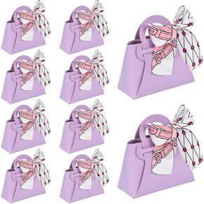 VGOODALL 10PCS PU Leather Gift Boxes with Handle, Purple Party Favor Bag with Ribbon Candy Gift Boxes for Wedding Bridal Shower Baptism Baby Shower Birthday Party Decoration