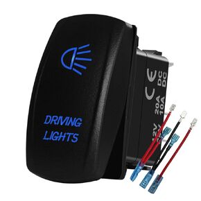 Blue Backlit Driving Lights Rocker Switch Headlight 5P ON Off SPST Toggle Switch for Car Boat RZR Jeep Tractor Dodge Charger 12V/20A 24V/10A
