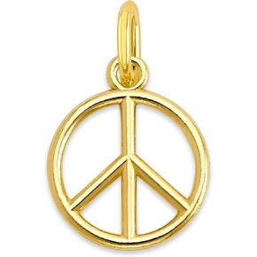Solid 10k/14k Gold Peace Sign Charm - Classic Harmony Pendant with Jump Ring, Elegant Symbol of Tranquility