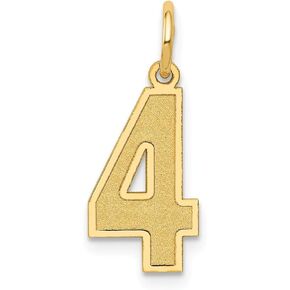 Solid 14k Yellow Gold Medium Number 4 Charm Brushed Matte Finish Pendant - 20mm x 8mm