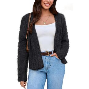 GRACE KARIN Women's Fuzzy Cardigan Long Sleeve Open Front V-Neck Button Down Loose Knit Sweater Outwear Coat