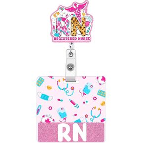 MA Medical Assistant Badge Buddy - Pink Nurse ID Name Badge Buddy for Medical Assistant, Acrylic Retractable Badge Scroll Sequins with Alligator Clip for School Nurse Assistant Decorated Gifts