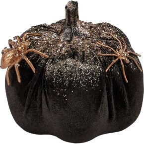 Primitives by Kathy Sesonal Home Decor Accessory Black and Gold Glitter and Jewels Spider Pumpkin, 5.25' Diameter x 6.25', Halloween Decorative Pumpkin
