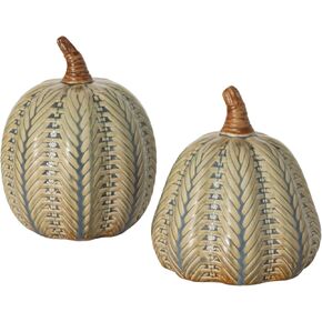 Sullivans Blue Brushed Green Pumpkin Set of 3, Fall Decorative Small Pumpkins, Perfect for Halloween Thanksgiving Harvest Decorating for Mantels and Tabletops