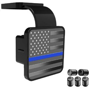 American Flag Trailer Rubber Hitch Tube Cover for 2 inch Receivers, with American Flag Valve Stem Cap(Black)