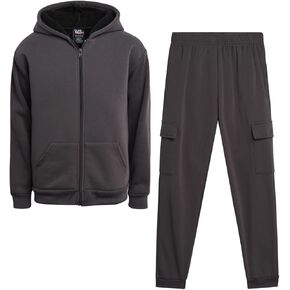 Boys' Sherpa Fleece Jogger Set - 2 Piece Basic Solid Full Zip Warm Cozy Sherpa Hoodie and Sweatpants (Size: 8-18)