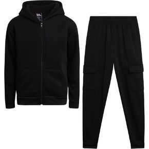 Boys' Sherpa Fleece Jogger Set - 2 Piece Basic Solid Full Zip Warm Cozy Sherpa Hoodie and Sweatpants (Size: 8-18)