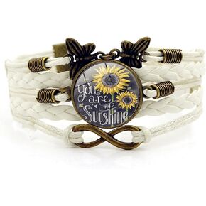 Sunflower Leather Bracelet for Women Teen Girls Handmade Boho Sunshine Flower Butterfly Braided Rope Multi Strand Bracelets for Wife Mom Daughter Sister Friendship Birthday Party Fashion Jewelry Gifts