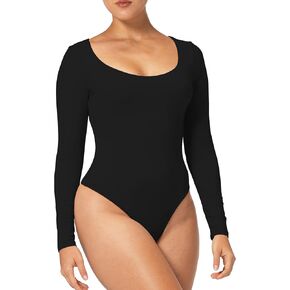 Sunzel Women's Long Sleeve Shapewear Bodysuit, Scoop Neck Tummy Control Leotard & Seamless Sculpting Body Shaper Thong