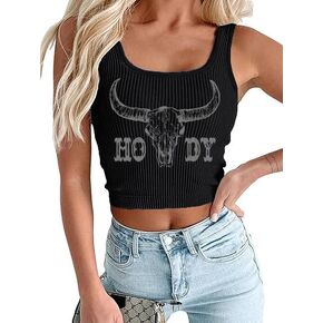 Women's Cowgirl Country Concert Sleeveless Cropped Tank Top Summer Casual Cowboy Shirt Western Graphic Top Cute Outfit