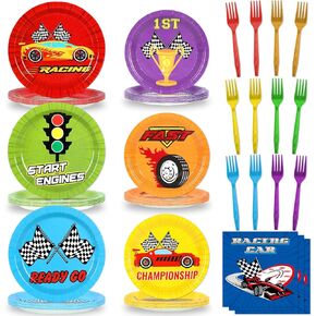 96Pcs Monster Truck Birthday Party Plates and Napkins Forks for Truck Birthday Party Decorations Truck Themed Paper Plates Tableware for Kids Boys Serves 24 Racing Car Birthday Party Supplies Favors