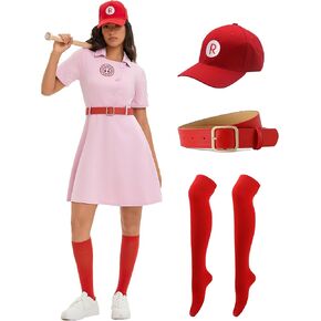 Women's Baseball Dress Uniform Set with Baseball Cap for Halloween Costume