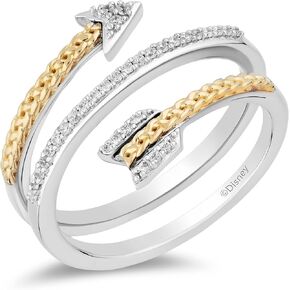 Jewelili Enchanted Disney Fine Jewelry Sterling Silver and 10K Yellow Gold with 1/10 CTTW Diamonds Merida Ring