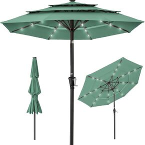Best Choice Products 10ft 3-Tier Solar Patio Umbrella, Outdoor Market Sun Shade for Backyard, Deck, Poolside w/ 24 LED Lights, Tilt Adjustment, Easy Crank, 8 Ribs - Rust