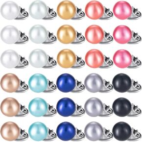 Joez Wonderful 30 Pcs Shirt Brooch Pins, Removable No Sew Pearl Button Pins, Cover Up Pearl Pins for Women Fashion, Decorative Safety Dress Pins for Shirts, Sweather, Hat (11.1 mm)
