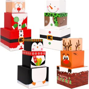 WorldBazaar Christmas Nesting Box for Gift Christmas Stackable Small Squre Gift Box 12 Pcs Xmas Decorative Stacking Gift Boxes with Lids Holiday Winter Party Decor Supplies