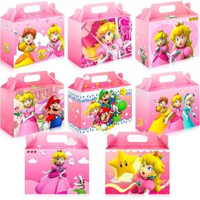 Gaffey 24 Pack Cartoon Peach Birthday Party Favors/Gift Boxes Princess Candy Boxes Theme Tote Boxes,Gift Boxes Best for Fill Up the Birthday Gift Bags for Boys and Girls - 8 Pattern