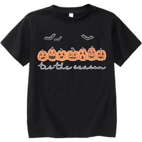 Girl Boy Halloween Shirt Kids Cute Pumpkin Face Graphic T-Shirt Tis The Season Spooky Short Sleeve Tee Top 7-12 Years