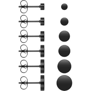 Yolev 6 Pairs Dot Stud Earrings Black Round Disc Stud Earrings Stainless Steel Ear Studs for Women Men (3 mm-8 mm)