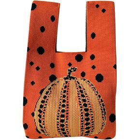 Halloween Pumpkin Wrist Handbag Wristlet Handbag, Sleeve Knot Pouch Portable Candy Tote