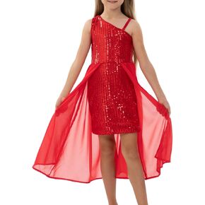 Girls Sequin One Shoulder Birthday Party Prom Dress