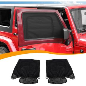 Hoolcar Front Window Sun Shade Breathable Mesh with Storage Bags Cover for Camping/Pets, UV Protection Sunshade Compatible with 1997-2023 Jeep Wrangler TJ JK JL & Gladiator JT, Black, 2PCs
