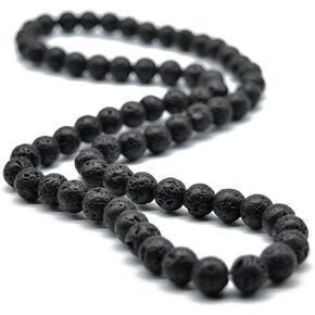 KIKILA 8MM Natural Tiger Eye Lava Stone Beaded Choker Necklace Genuine Gemstone Anxiety Stretch Necklace For Men