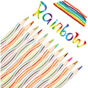 24 Pcs Rainbow Pencils, 7-Color Rainbow Color Pencil Art Supplies, Fun to Doodle and Ease to Hold for Drawing, Coloring, Sketching, Classroom or Party Favor Gift, School Supplies (24 Pcs + Black)
