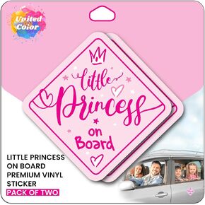Little Princess On Board Signs for Cars (2Pk) - Strong Adhesive Waterproof - Baby Girl on Board Signs for Car - Sticks Anywhere Non-Magnetic - No Fade Princess on Board Car Decal