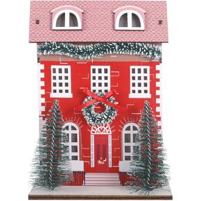 Christmas Village Set, Wooden Snow House with Christma Tree House, LED Lights Glowing Collectible Building for Kids, Adults, Indoor Desktop, Architectural Decorations in Kuwait