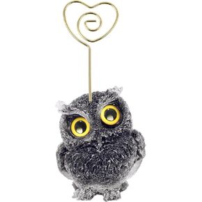 SUNYIK Resin Owl Table Card Holder Stand, Animal Stone Memo Holder Heart Wire Photo Clip Picture Note Photo Stand for Home Office Desk, Amethyst