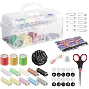 Find Scrapblooms Portable Sewing Kit Sewing Supplies Accessories with Storage Box,Scissors,Sewing Needles Thimble,Sewing Project Organizer for Women,Adults,Beginner