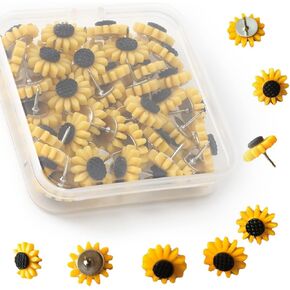 40 PCS Sunflower Push Pins Thumb Tack Cork Flower Cork Board Tacks for Photos Board Wall Maps Décor Office