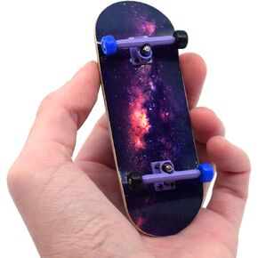 Teak Tuning Complete Fingerboard Galaxy Edition - Premium, Heat Transfer Graphic - Pro Shape & Size - Bearing Wheels, Pro Trucks, 61A Pro Duro Bushings - 34mm x 97mm Deck