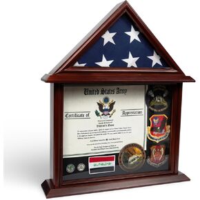 DECOMIL - Certificate and Document Holder with 3x5 Flag Display Case, Mango Finish