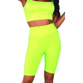 Solid Neon Colored High Waist Athletic Seamless Biker Shorts with Side Pocket