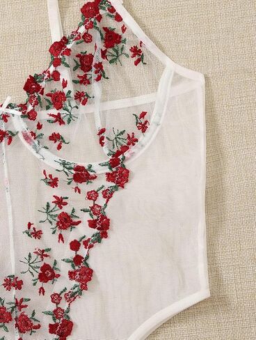 Lilosy Sexy Floral Embroidered Teddy Babydoll Lingerie Set in Kuwait