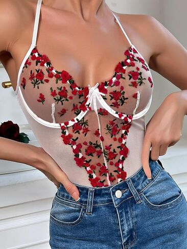 Lilosy Sexy Floral Embroidered Teddy Babydoll Lingerie Set in Kuwait