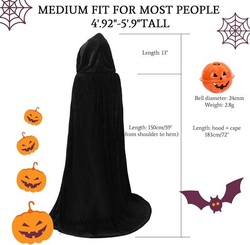 Unisex Cape Hooded Cloak Halloween Cloak with Hood Costumes Party Cape Black in Saudi Arabia