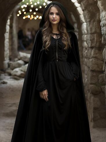 Unisex Cape Hooded Cloak Halloween Cloak with Hood Costumes Party Cape Black in Saudi Arabia