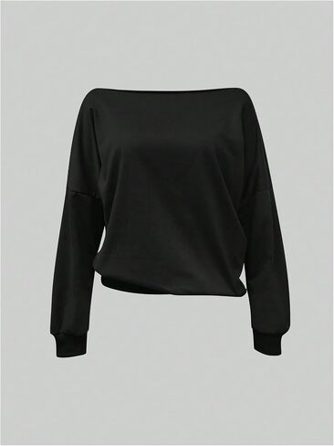SOLY HUX Women's Off The Shoulder Sweatshirt Long Sleeve Asymmetrical Neck Pullover Crop Tops in Saudi Arabia