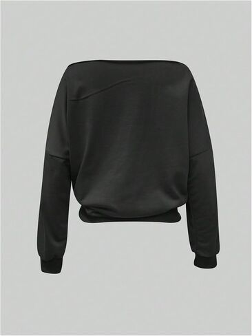SOLY HUX Women's Off The Shoulder Sweatshirt Long Sleeve Asymmetrical Neck Pullover Crop Tops in Saudi Arabia