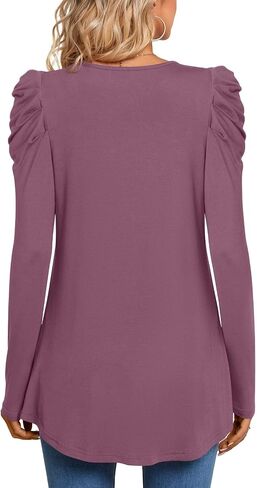 Anydeer Long Sleeve Shirts for Womens Fall Fashion 2024 Puff Sleeve Tunic Tops Dreessy Casual Blouses Pleated Pullover in Saudi Arabia