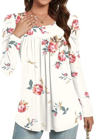 Anydeer Long Sleeve Shirts for Womens Fall Fashion 2024 Puff Sleeve Tunic Tops Dreessy Casual Blouses Pleated Pullover in Saudi Arabia