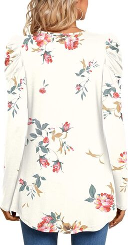 Anydeer Long Sleeve Shirts for Womens Fall Fashion 2024 Puff Sleeve Tunic Tops Dreessy Casual Blouses Pleated Pullover in Saudi Arabia