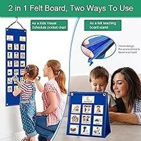 Kids Visual Schedule Calendar Chart, 2 in 1 Autism Learning Materials with 70 Cards Autism Learning Materials Kids Visual Behavioral Tool Wall Planner for Home School Black in Saudi Arabia