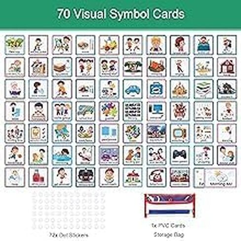 Kids Visual Schedule Calendar Chart, 2 in 1 Autism Learning Materials with 70 Cards Autism Learning Materials Kids Visual Behavioral Tool Wall Planner for Home School Black in Saudi Arabia