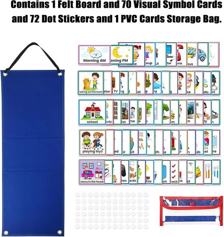 Kids Visual Schedule Calendar Chart, 2 in 1 Autism Learning Materials with 70 Cards Autism Learning Materials Kids Visual Behavioral Tool Wall Planner for Home School Black in Saudi Arabia
