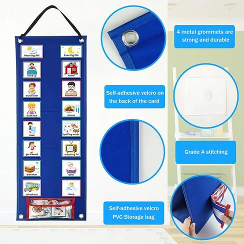 Kids Visual Schedule Calendar Chart, 2 in 1 Autism Learning Materials with 70 Cards Autism Learning Materials Kids Visual Behavioral Tool Wall Planner for Home School Black in Saudi Arabia